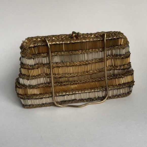 Handmade (Hong Kong) Handbags - Vintage (Handmade) Gold Beaded Evening Bag